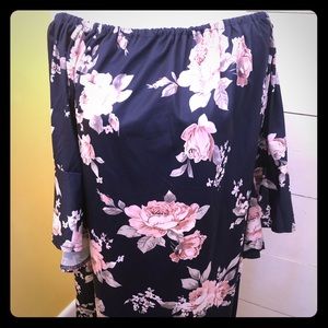 Off Shoulder Navy Floral Dress